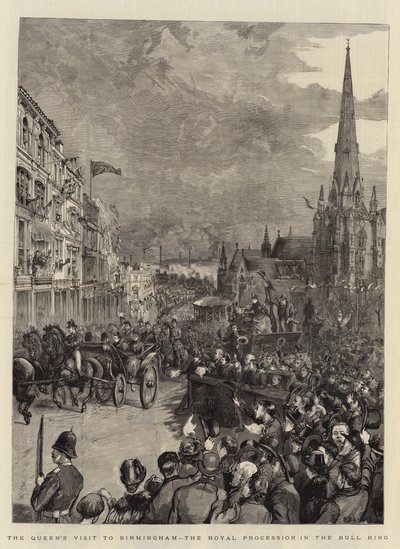 Der Besuch der Königin in Birmingham, der königliche Umzug im Bull Ring von Henry William Brewer